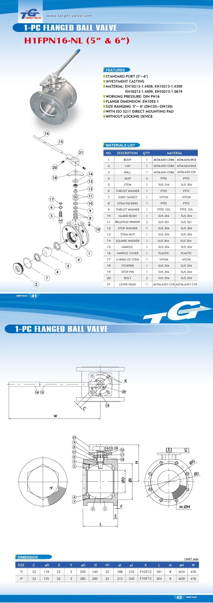 1 PC FLANGED BALL VALVE - H1FPN16